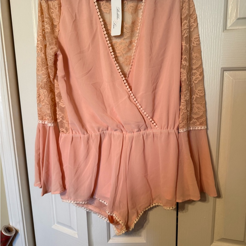 Pink Lace Long Sleeve Romper